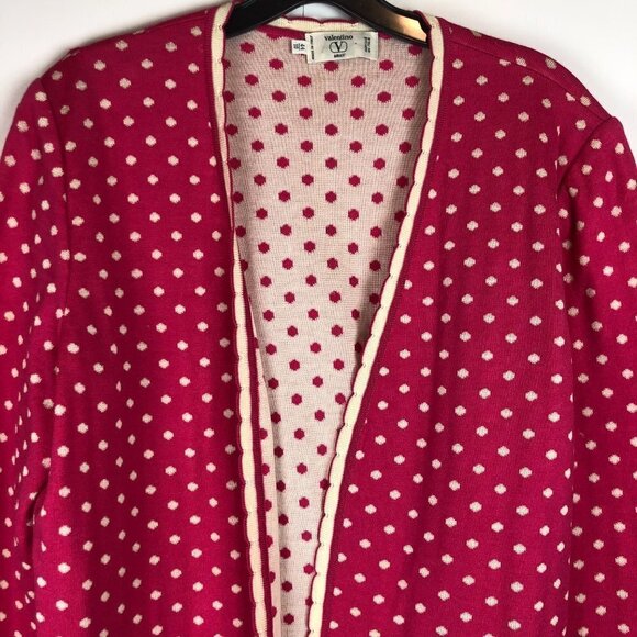VINTAGE Valentino Missy Women's Pink Polka Dot Cardigan Size 44/10 - Picture 3 of 5